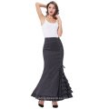 Belle Poque Mujeres Estilo Retro Victorian Ruffled Jacquard Fishtail Sirena Falda Larga Maxi BP000204-1